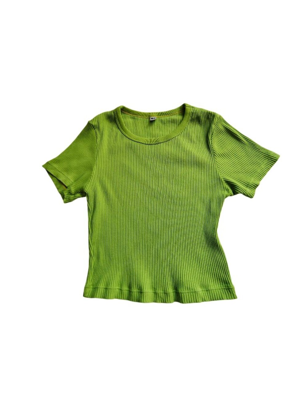Uniqlo Womens Green Ribbed Short Sleeve T-Shirt Cotton Blend Size S Lightweight